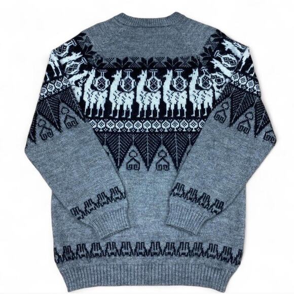 Alpaca Connection Peru Sweater Gray Llama Wool Pullover Unisex Alpaca Knit M - Picture 3 of 8
